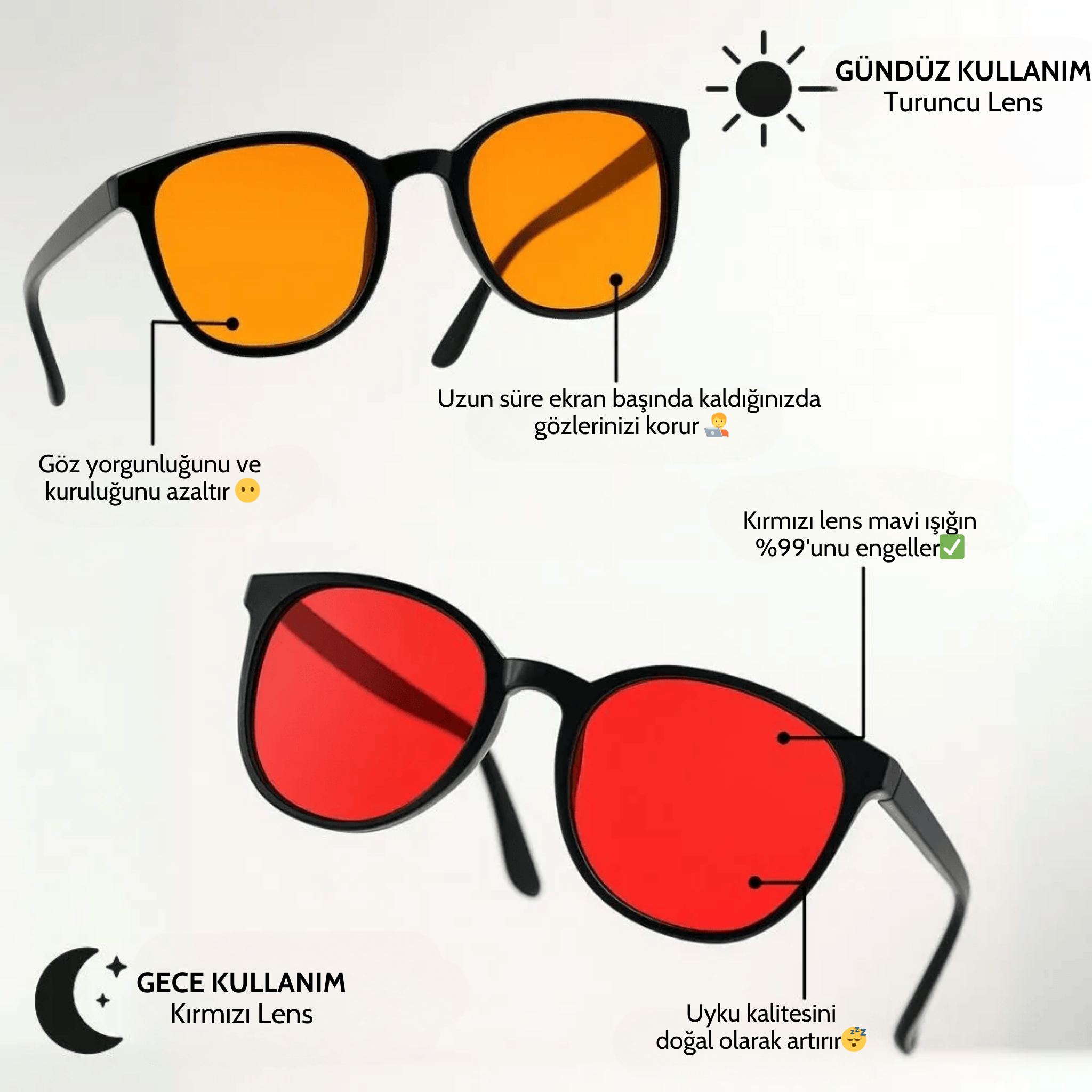 LodyMood™ Unisex Kırmızı Lens Mavi Işık  Gözlük